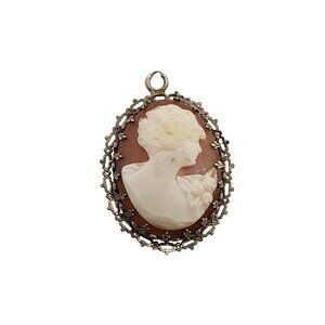 Antique Victorian 14kt Gold Filigree Shell Cameo Pendant (A5305)